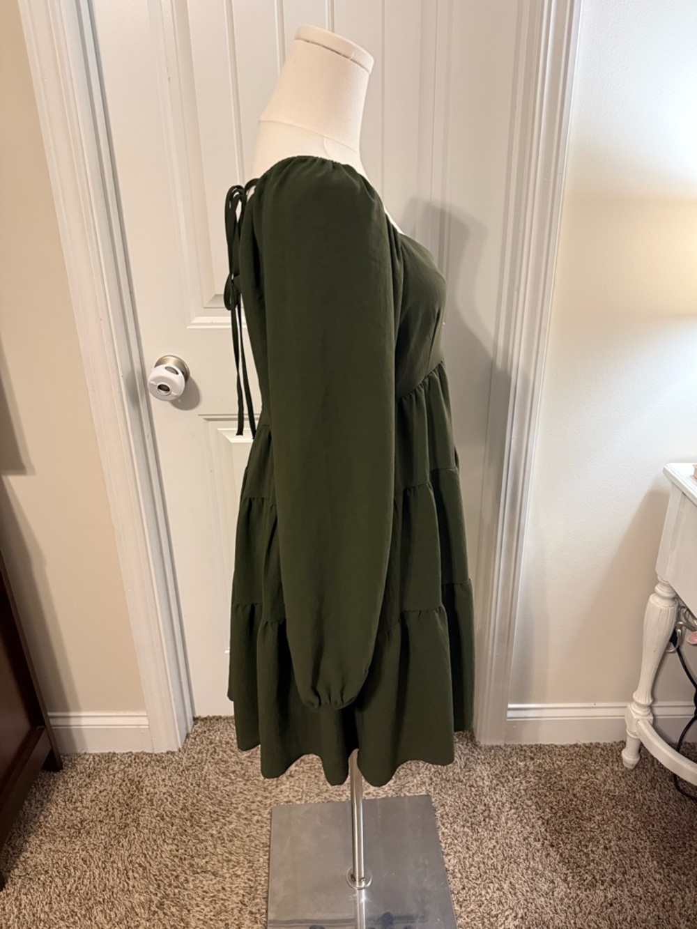 Altar'd State Olive Green Tiered Long-Sleeve Babydoll Dress - Picture 7 of 14